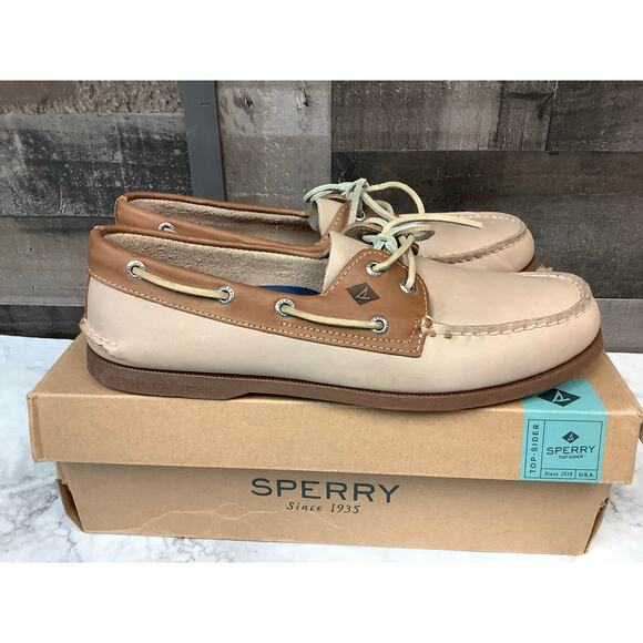 SPERRY Men's 10.5M White Camel Topsider Authentic Original Boat Shoes LB8-9 - Picture 3 of 8